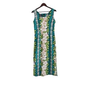 Royal Creations Made In Hawaii Hawaiian Maxi Dress Floral Teal Green White XXL